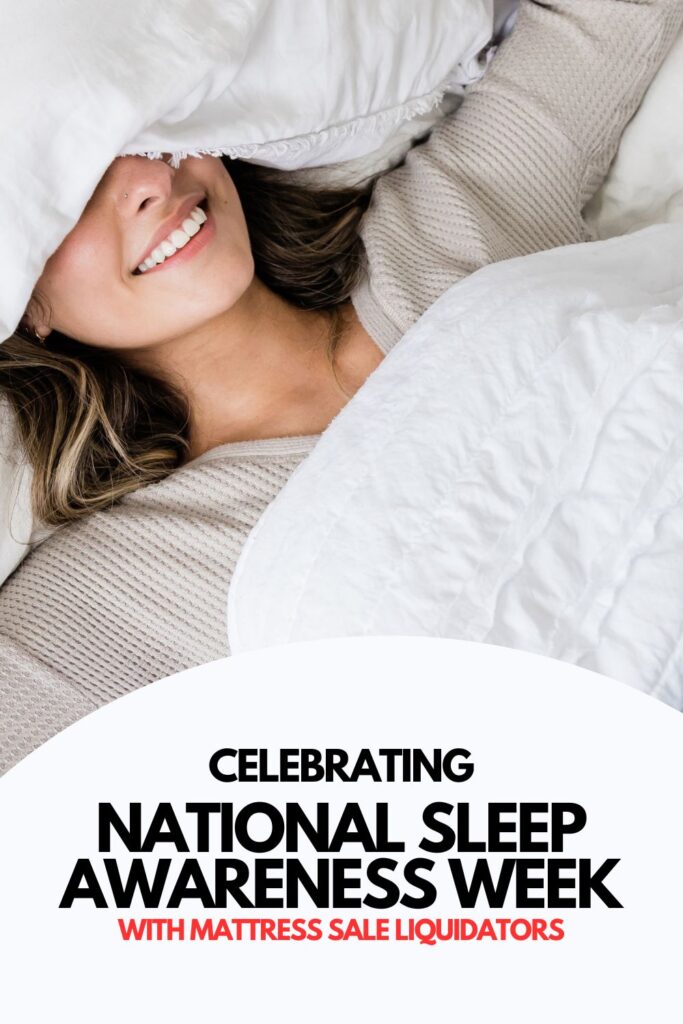 woman-covering-her-face-with-a-pillow-blog-title-Celebrating-National-Sleep-Awareness-Week-with-Mattress-Sale-Liquidators-Pinterest-Pin