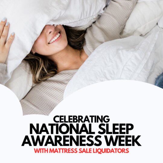 woman-covering-her-face-with-a-pillow-blog-title-Celebrating-National-Sleep-Awareness-Week-with-Mattress-Sale-Liquidators